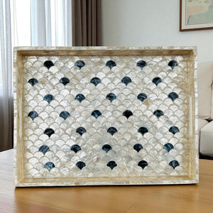 Mother of Pearl Inlay Serving Tray with Fish Scale Pattern, Rectangular MultipurposeTray with <b>Handle</b>, Ideal Gifts - Product Image 6
