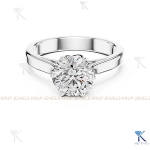Anillo de Compromiso Clásico de Oro Sólido con Diamante Redondo Cultivado en Laboratorio, Solitario de 6 Puntas - Product Image 2