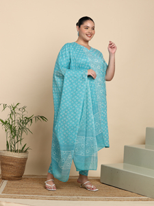 Robe midi pour femme, bleue, à imprimé géométrique, coupe trapèze, sans manches, col montant, motif Delta, style décontracté et contemporain - Product Image 1