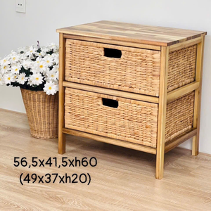 Wooden Storage <b>Cabinet</b> With Woven Basket Drawers <b>Rustic</b> Modern Design Living Room Furniture Home Decor - Product Image 2