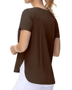 T-shirts courts pour femmes, coupe classique, manches courtes, en coton, pour l'été, la course, basiques, avec ourlet fendu, grandes tailles, séchage rapide, respirants - Product Image 1