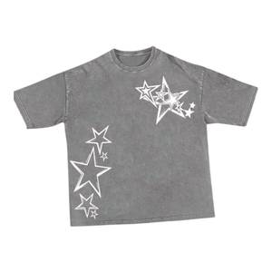 T-shirt à manches courtes noir pour homme avec motif étoile blanche, coupe classique, col rond, jersey décontracté en coton - Product Image 3