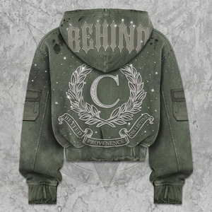 Custom Embroidered Hoodie Mens Massive 450gsm Green <b>Jumper</b> Gothic Lettering Full Zip up Studded Distressed Boxy Fit <b>Pullover</b> - Product Image 2