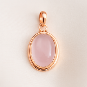 Pendentif en argent sterling 925 avec cabochon ovale en quartz rose naturel, plaqué or rose 18 carats et or jaune, bijoux faits à la main - Product Image 3