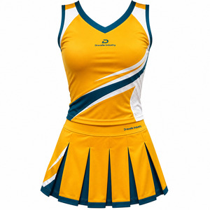 Wholesale Cheerleader Uniform Set Women Performance Cheer Dress Outfit with Stretch Fabric Mesh Panels Pleated <b>Skirt</b> - Product Image 2