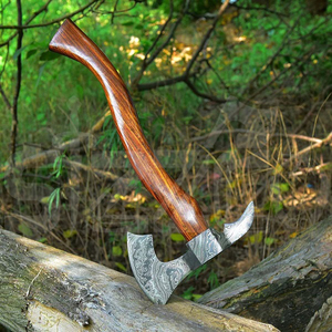 Custom Full Tang Damascus Steel Hunting Camping <b>Bearded</b> Axe Micarta Handle Tomahawk Real Hatchet with Leather Sheath, Ideal Gift - Product Image 5