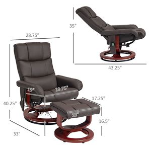 Poltrona Reclinabile Girevole con Massaggio in Ecopelle Marrone e Poggiapiedi, Controllo Remoto e Maniglia Manuale con Funzione Elettrica per il Massimo Comfort Domestico - Product Image 3