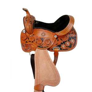 Selle de cheval western en cuir sculpté floral, assise profonde, pour l'équitation à la ferme et sur sentier, équipement de roping, équipement équestre avec sangles d'étrier - Product Image 5