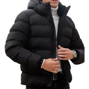 Veste matelassée à capuche noire personnalisée pour homme, chaude et isolée, avec fermeture éclair, pour l'hiver, décontractée, pour l'extérieur, OEM ODM, vente en gros, sur mesure - Product Image 1