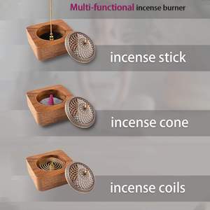 เตาเผาบัคฮูร์ไม้มะม่วงทรงสี่เหลี่ยมแบบขายส่ง ฝาปิดโลหะทองเหลืองโบราณ ที่วางธูปอูดแบบดั้งเดิม ของตกแต่งสไตล์เรียบง่ายแบบชนบท สำหรับวางบนโต๊ะ - Product Image 3