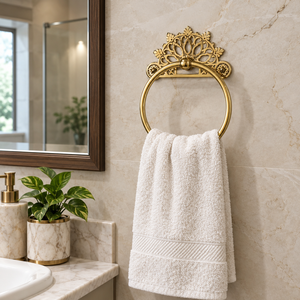 Vintage Filigree Crown Gold Brass <b>Towel</b> Ring Ornate Wall Mount <b>Hand</b> <b>Towel</b> Holder Royal Antique Style Bathroom Hardware Rack - Product Image 4