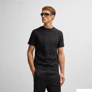Camiseta Premium Negra Texturizada para Hombre, Estilo Urbano Moderno, Manga Corta, Tejido de Algodón, Formal, Ligera y Transpirable - Product Image 1