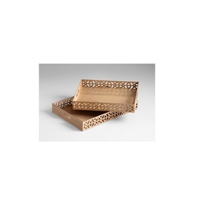 Grand plateau de service décoratif en bois pour table basse ottoman et service élégant de nourriture et de boissons - Product Image 2