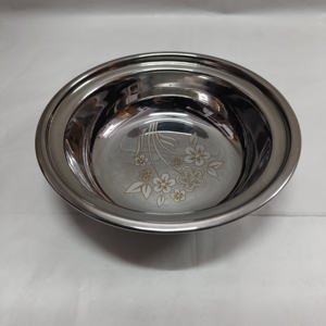 ชามสลัดสแตนเลสเกรดพรีเมียมพร้อมลายเลเซอร์รูปดอกไม้ - ชามเสิร์ฟขอบกว้างสำหรับครัวและบ้าน - ทนทาน - Product Image 6
