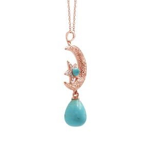 Collar con colgante de plata de ley 925 con turquesa natural ovalada y redonda, chapado en varios colores, con diseño de luna y estrella, joyería fina para mujer - Product Image 5