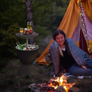 Tavolo Bar Refrigerante da Esterno 3-in-1 in Rattan da 8 Galloni con Secchiello Ghiaccio Regolabile - Tavoli Multifunzione per Esterni - Product Image 6