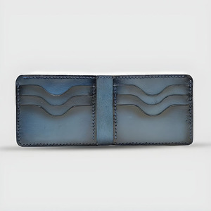 Portefeuille court à deux volets en cuir véritable fait main pour homme, bleu océan, compact, avec porte-cartes multi-courbes et compartiments pour billets - Product Image 6