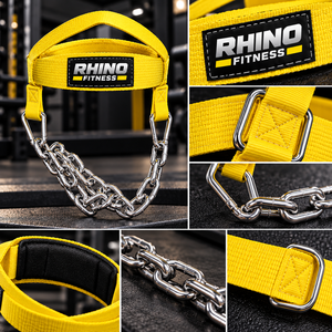 Arnés de Cabeza Amarillo Rhino Fitness con Cadenas de Acero para Entrenamiento con Pesas en el Gimnasio - Product Image 5