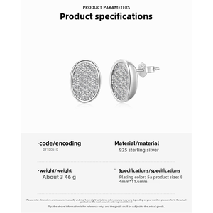 Pendientes de Plata de Ley 925 con Disco Ovalado, Micro Pavé de Circonitas, Baño de Rodio, Joyería Fina, Regalo - Product Image 1