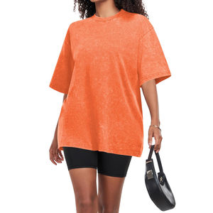 Camiseta de Cuello Redondo para Mujer, Transpirable, Lavada con Ácido, Manga Corta, Lona de Alta Calidad, Corte Ajustado, Secado Rápido, Ecológica, Venta al Por Mayor - Product Image 5