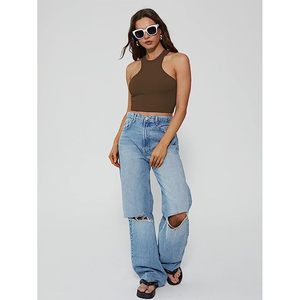 Camiseta sin mangas de verano para mujer, elástica, acanalada, con cuello alto y espalda cruzada - Product Image 6