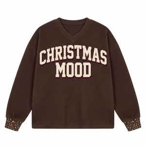 Women's Christmas V Neck Pullover Long Sleeve Festive Graphic Sweatshirt Holiday Casual Winter Clothing Printed Cuff Long Sleeve - Product Image 1