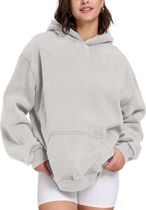 Sweat à capuche oversize en molleton de coton gris clair pour femme, 400GSM/460GSM, style streetwear hiver, avec logo frontal personnalisable, vierge - Product Image 2