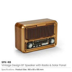 Haut-parleur sans fil portable au design vintage avec radio et panneau solaire - Product Image 3