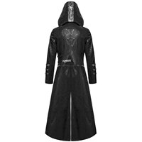 Herren Atemberaubender Langer Gothic Trenchcoat mit Kapuze Punk-Jacke Schwarzes Kunstleder Steampunk Skorpion-Stil