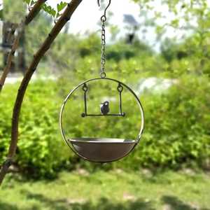 Bol de bain pour oiseaux en verre violet de 12 pouces, peint à la main, avec plateau distributeur de nourriture, station d'eau pour oiseaux sauvages de jardin extérieur, art paysager - Product Image 4