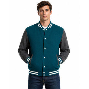 Nouvelle arrivée : veste de style universitaire bleu sarcelle et noir, fermeture à boutons pression, col côtelé, confortable, décontractée, à porter au quotidien - Product Image 1