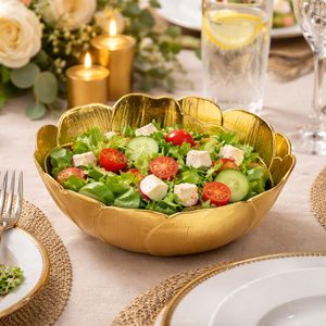 Decorative Gold Plated Aluminium Round <b>Bowl</b> with Floral Design Fruit <b>Salad</b> <b>Serving</b> <b>Bowl</b> Table Centerpiece Home Decor - Product Image 3