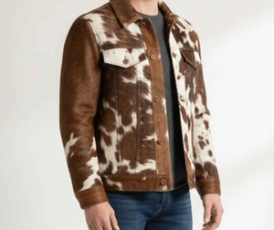 Premium Real Cowhide Leather <b>Jacket</b> Men <b>Western</b> Style Hair On Hide Coat Custom Handmade Winter Fashion Outerwear Direct Factory - Product Image 3