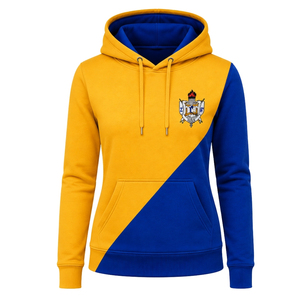 เสื้อฮู้ดผู้หญิงสีน้ำเงินรอยัลทอง แบบสั่งทำพิเศษ 2 แถบไขว้ แขนยาว สีตัดกัน เสื้อกันหนาวมีฮู้ดลำลอง ผ้าฟลีซ สำหรับฤดูหนาว - Product Image 1