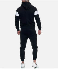 Survêtement à capuche pour homme, noir et blanc, à blocs de couleur, manches longues, sweat-shirt décontracté avec cordon de serrage et poches latérales, vêtements d'automne - Product Image 2
