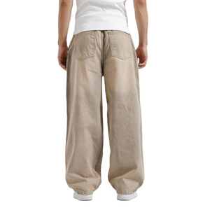 Men's Khaki Cotton Canvas <b>Harem</b> Pants Elastic Waist Casual Style With Side Pockets Midweight Autumn Wear - Product Image 3