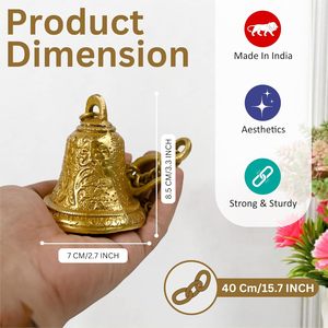 Brass Hanging Temple Bells with Chain Antique Finished Traditional Pooja Bell for Home <b>Mandir</b> Decor - Product Image 5