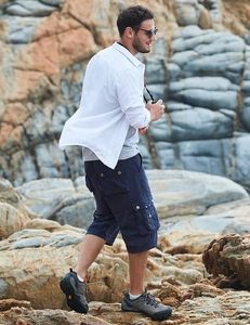 Shorts cargo pour hommes, couleur unie, taille mi-haute, respirant, en toile, style décontracté, longueur bermuda, poches, fermeture boutonnée - Product Image 5