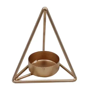 Home Decorative Iron Wire T Light Holder Triangle Shaped Gold Colour Candle Holder For Wedding Decor Handmade