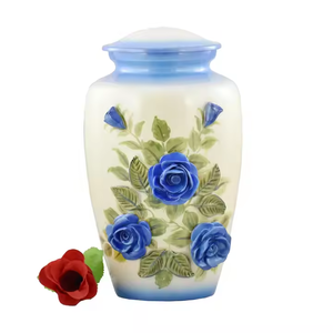 Urne funéraire de luxe en pierre et métal en gros, pot commémoratif avec motif artistique en marbre gris et finition émail poli lisse - Product Image 3