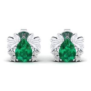 REYES Pendientes Personalizados de Oro Blanco Sólido de 14K con Moissanita y Esmeralda Verde, Joyería Fina, Regalos de Aniversario - Product Image 2