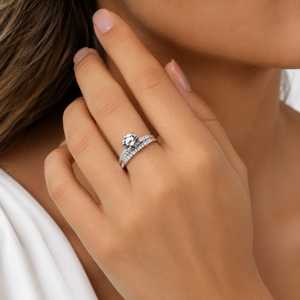 Real Round Cut Diamond Matching <b>Ring</b> <b>Set</b> in 14K White Gold for Women | Bridal Engagement Wedding Band Anniversary Elegant Gift - Product Image 2