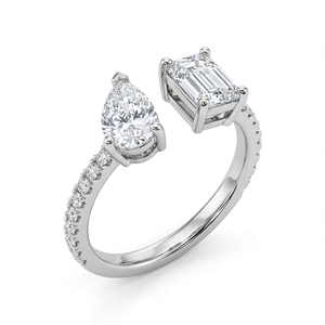 S925 Sterling Silver Moissanite <b>Ring</b> Pear Cut <b>Emerald</b> Cut Prong Set Open <b>Band</b> for Women Engagement Wedding - Product Image 1