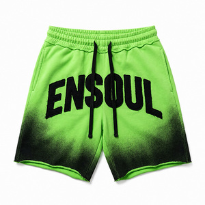 Pantalones Cortos Casuales Personalizados OEM para Hombre, Estilo Vintage, Holgados, Degradados, de Algodón Tejido, Cintura Media, con Parche Bordado de Chenilla y Cordón Ajustable - Product Image 4