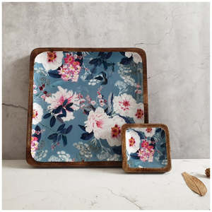 Bandeja de Madera Natural con Diseño Floral, Plato Decorativo para Servir Comida, Té, Café, Bocadillos, Desayuno, Regalo para el Hogar o Restaurante - Product Image 2