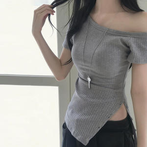T-shirt long d'été 100 % coton de haute qualité pour femme, couleur unie, doux, décontracté, coupe oversize, crop top - Product Image 1