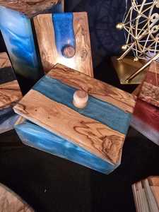 Handmade Epoxy <b>Resin</b> Jewelry Box With Wooden Inlay Red Blue Black Finish Artistic Storage For Rings And Necklaces <b>Resin</b> <b>Crafts</b> - Product Image 5