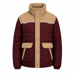 Chaqueta de Invierno Personalizada para Hombre, Estilo Urbano con Bloques de Color, Chaqueta Acolchada Gruesa de Poliéster con Cuello Alto, Proveedor OEM - Product Image 1