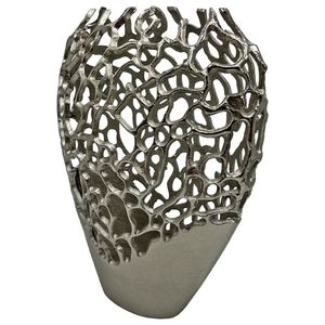 Vase à fleurs en métal découpé, finition argentée, style moderne, pour plantes artificielles, fait main, vases de luxe, fournitures de décoration événementielle - Product Image 1