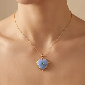 Custom Jewelry Heart Carved Shape Blue Lace Agate <b>with</b> Emerald cz 18k Gold Plated Brass Trendy Unique Jewelry Gift For Birthday - Product Image 3